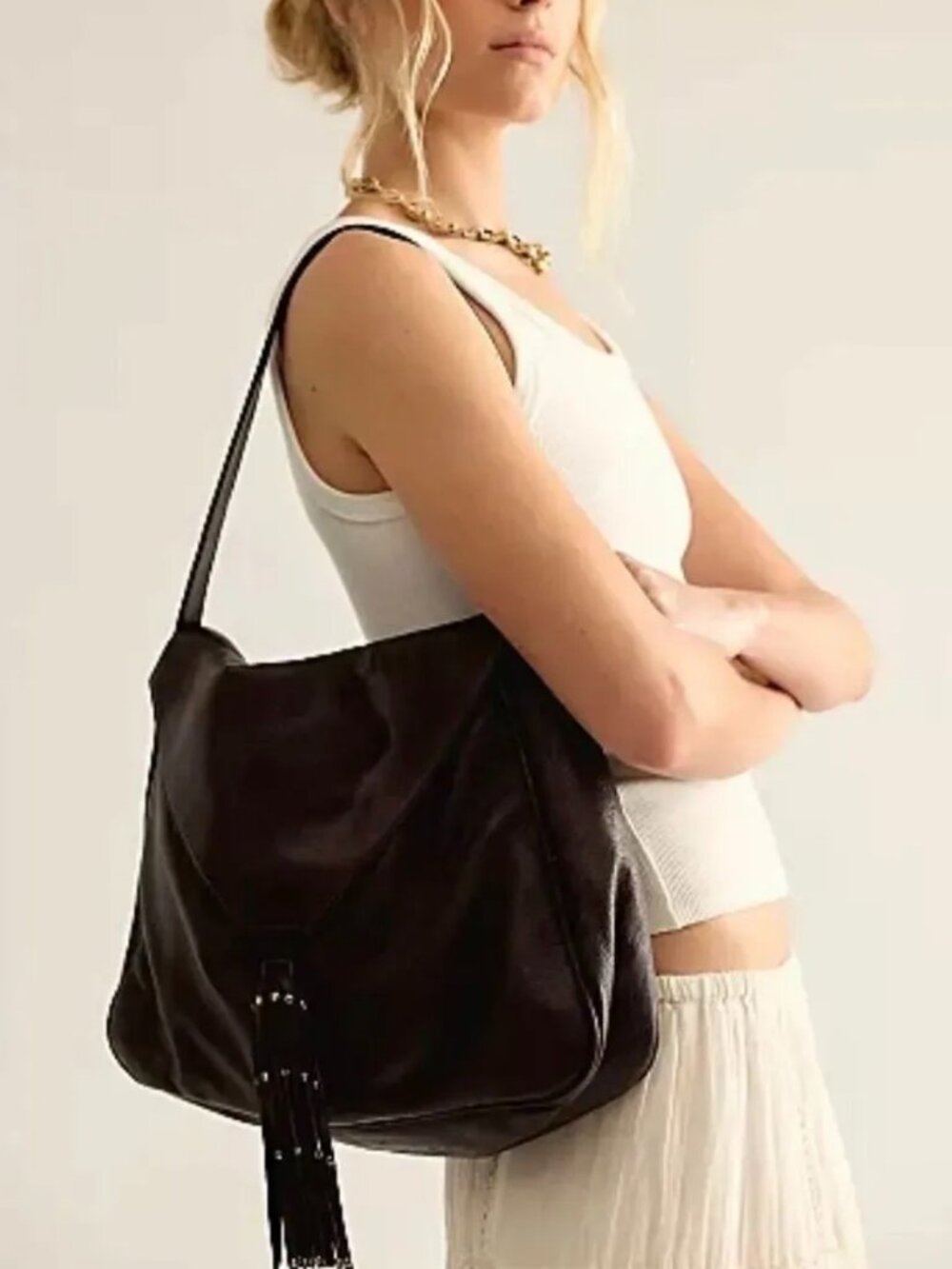Brand New Free People Layla Leather Messenger Bag - Dark Brown - NWT
